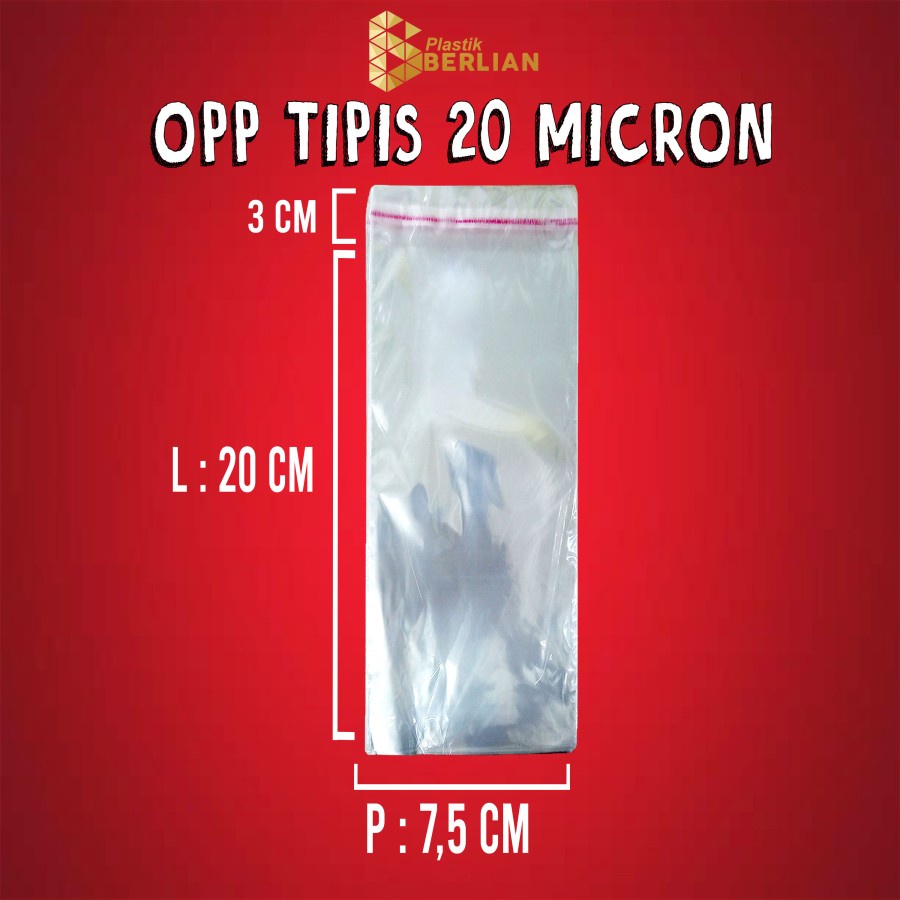 

7,5 x 20 cm Plastik OPP TIPIS (100 lbr) lem/seal