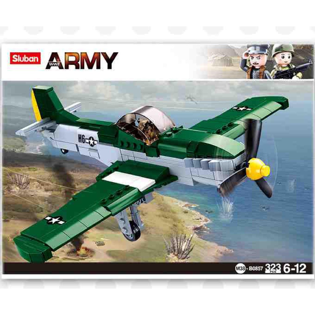 Mainan Balok  Sluban Pesawat Tempur Perang Dunia II / WWII-P-51D Mustang Fighter Mainan Anak Laki La