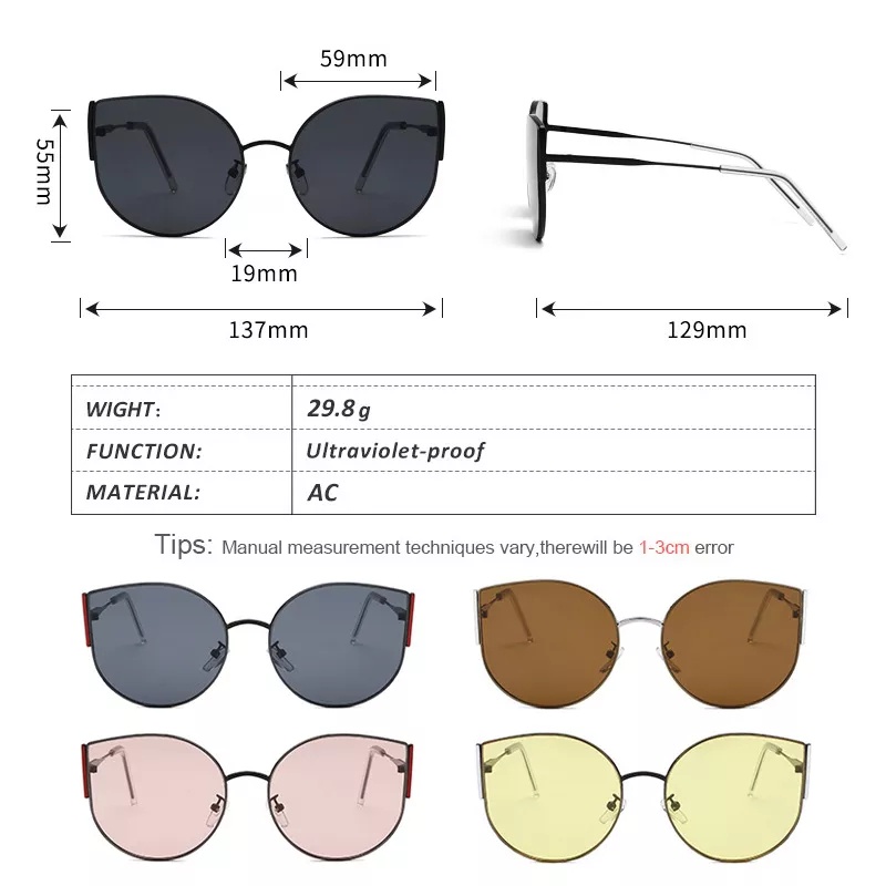 Kacamata Warna Women Sunglasses Korean gf11 Kacamata Fashion Pria / Wanita Cat Eye ACC