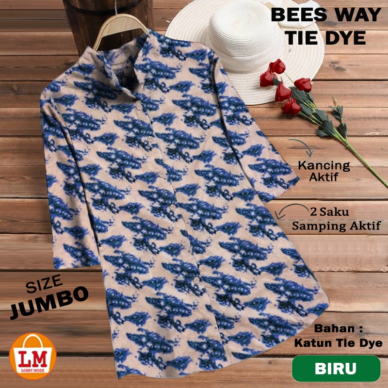 TERMURAH TERLARIS [ COD &amp; Gratis Ongkir ] Baju Atasan Blouse Wanita JUMBO TUNIK BEES WAY TIE DYE Katun Big Size Over Size TERBARU LMS 25647