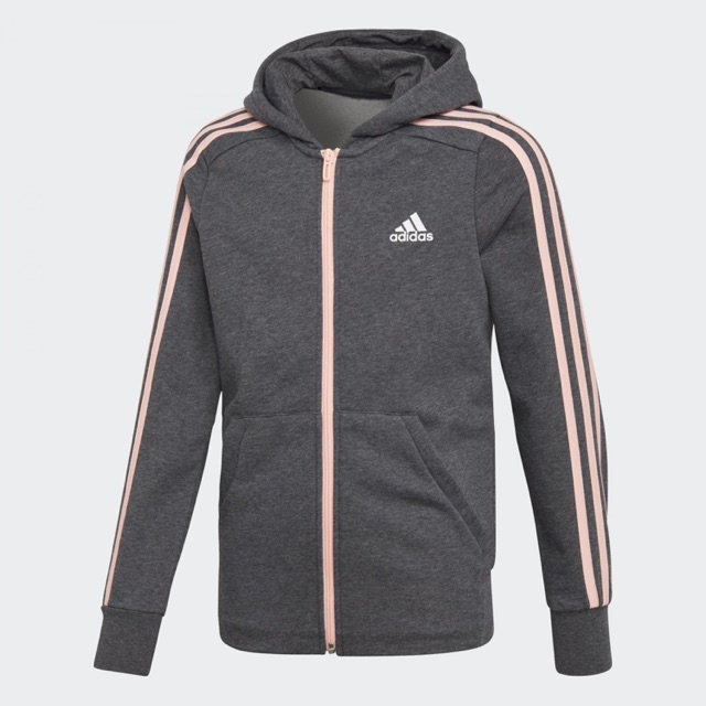 Adidas Kids Essentials 3-Stripes Hoodie Grey Haze Coral Original