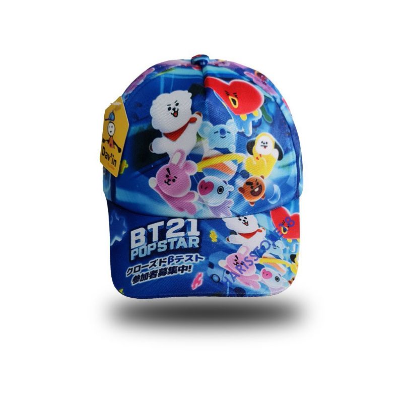 TOPI ANAK SABLON BTS LAKI LAKI PEREMPUAN USIA 3-10 TAHUN-Biru