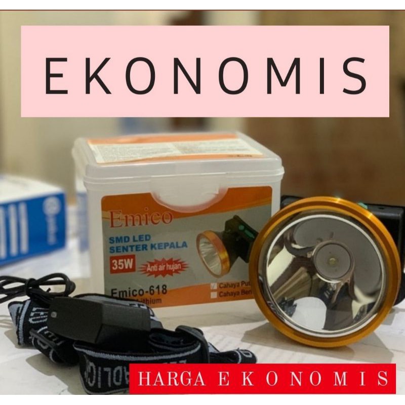 SENTER KEPALA LED / HEAD LAMP 35W E-618 EMICO (WATER PROOF) KEPALA BESAR