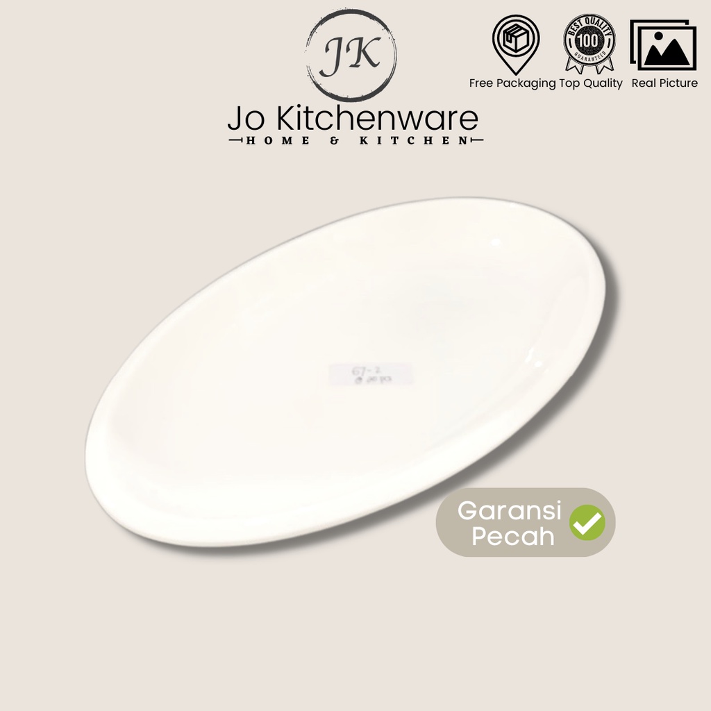 Piring keramik oval ikan kecil putih polos tebal / 30 cm / 12” / 67-1