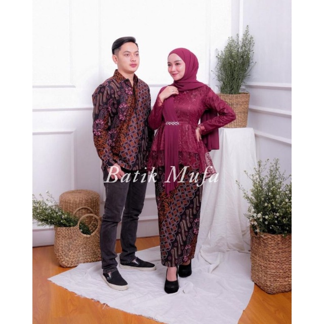 (FREE HIJAB) KEBAYA BATIK COUPLE AMALIA BESTSELLER / KEBAYA WISUDA / KEBAYA LAMARAN