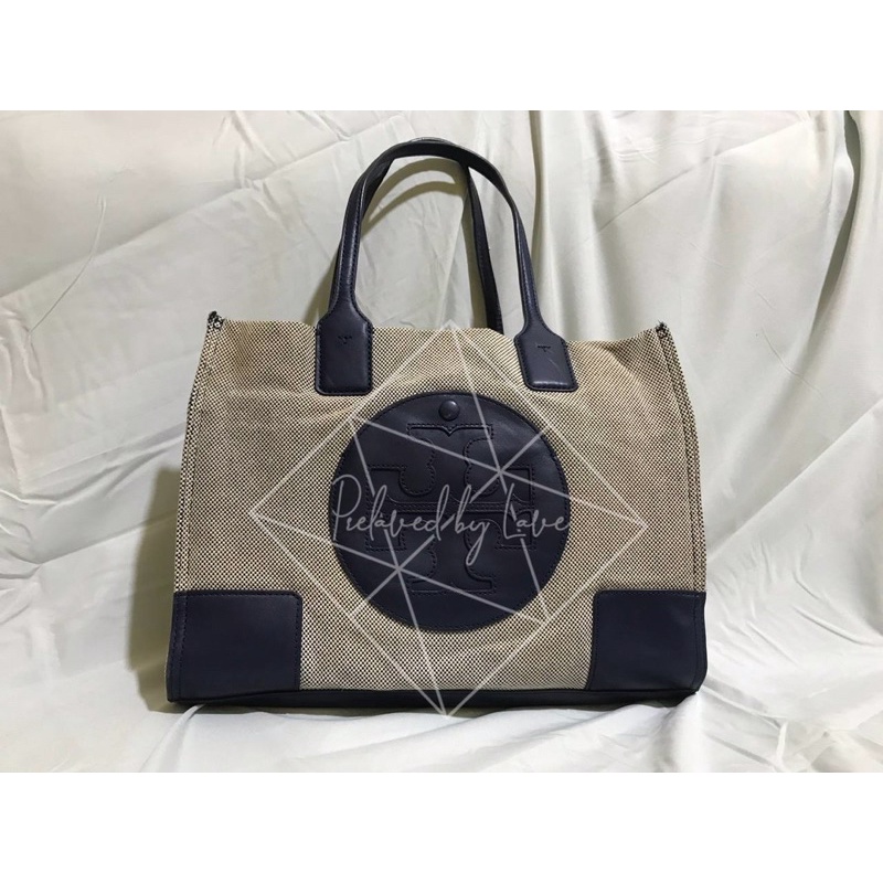 preloved second Tory Burch Ella Ladies Medium Two Tone Canvas Tote Bag