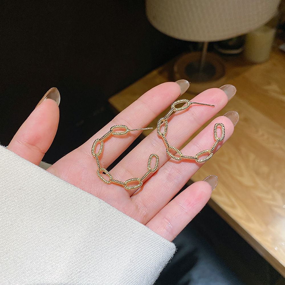 Anting Hoop Bentuk L Geometris Tidak Teratur Bahan Alloy Gaya Retro Korea Untuk Wanita