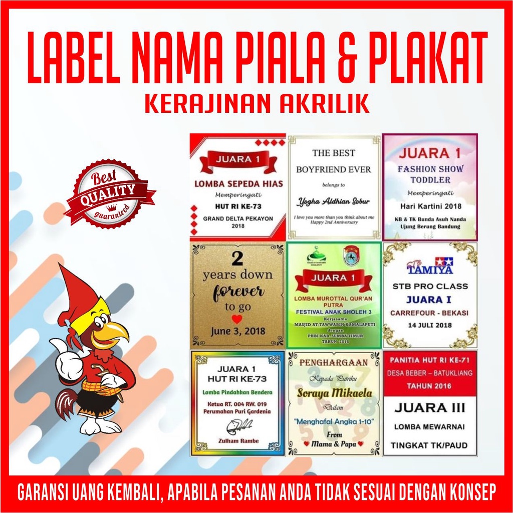 

Label Nama Tulisan untuk Piala dan Plakat