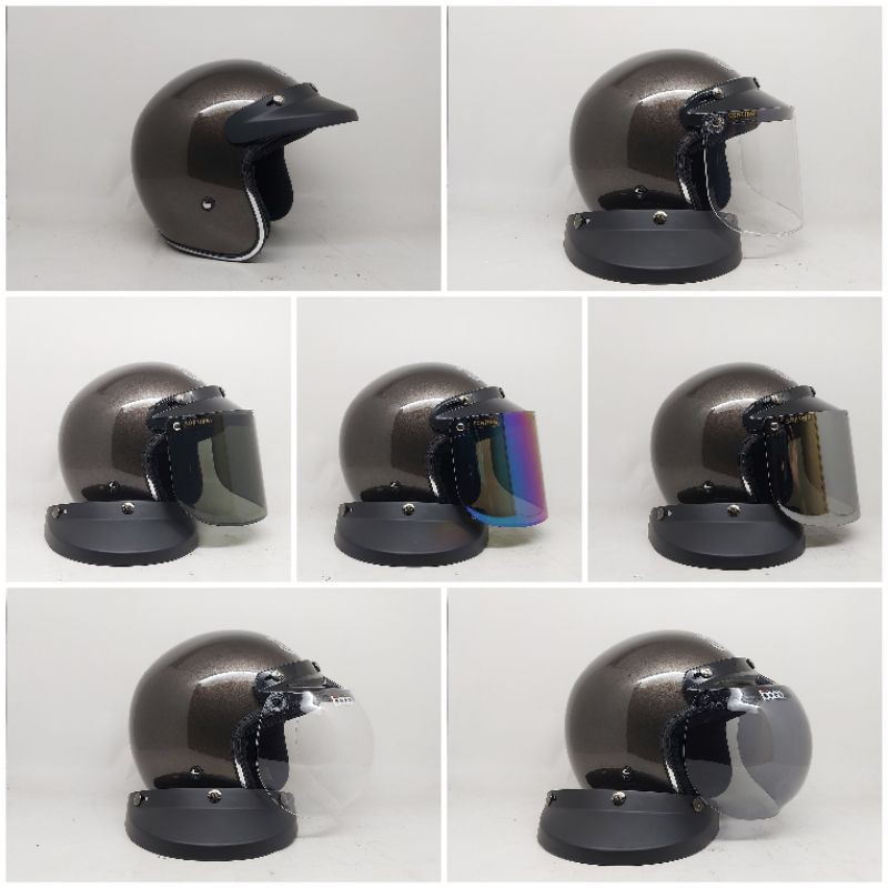 Helm JPX JP New Bigie Retro Lis Crum Abu Metalik