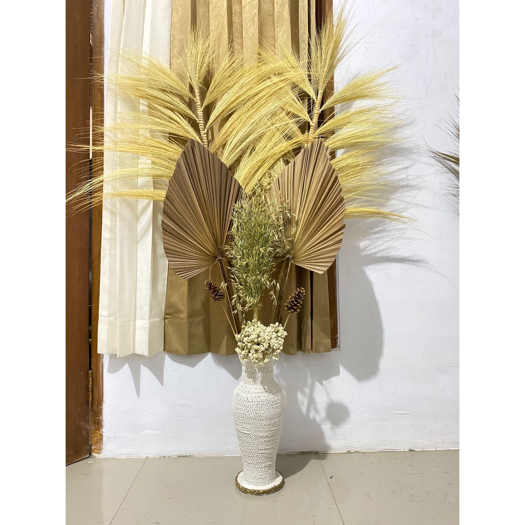 Paket Rayung Stik+Daun Palem Kering+Bunga Kering Tanpa Pot/Dekorasi Rustic/Dried Palm/Dekorasi Rusti