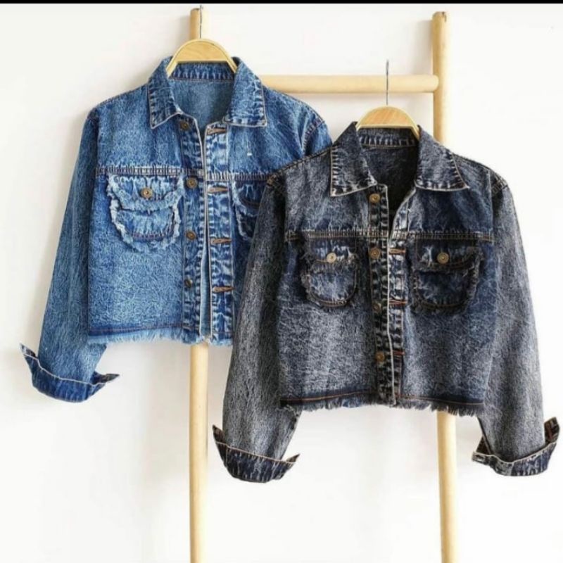 Jaket Jeans Wanita - Jaket Wanita Kekinian - Jaket Jeans Crop