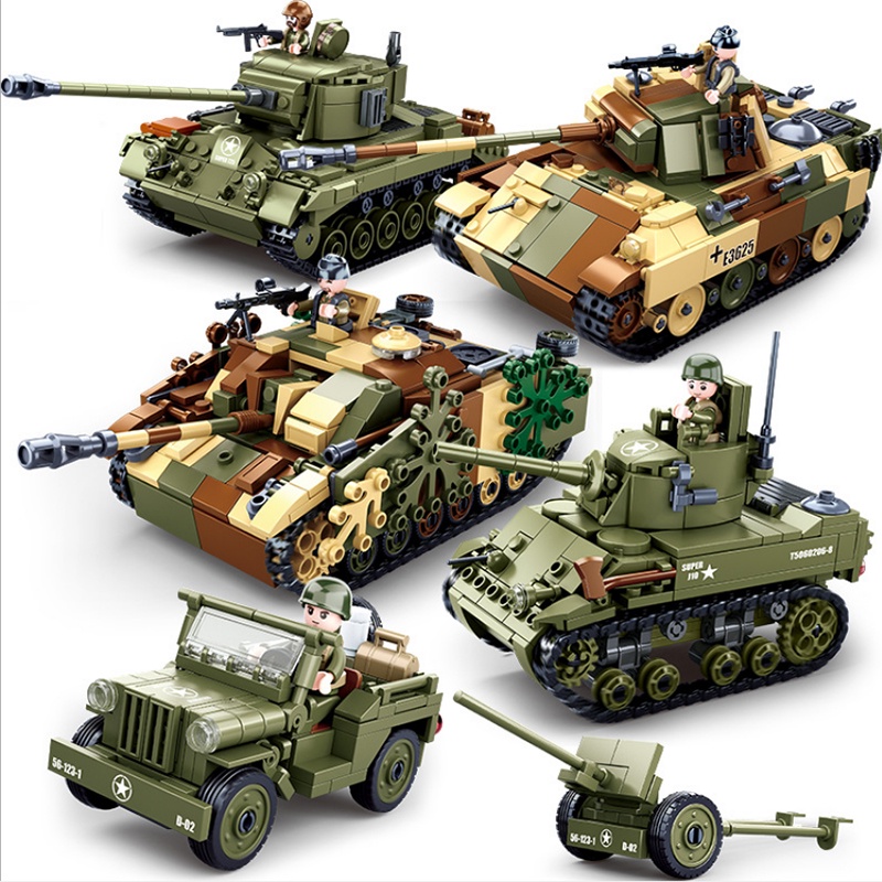 Sluban WW2 Normandy Landings Army Weapons Model Sets Building Blocks Military Armed Tank Vehicles Pl