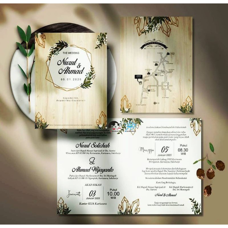 SAMPLE CONTOH UNDANGAN PERNIKAHAN RUSTIC KEKINIAN NARCRAFT MOTIF KAYU