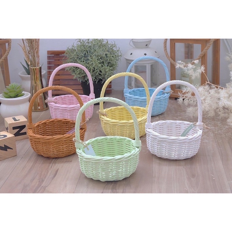 Mini Rattan Bag Tas Piknik anak tas taman garden bag kerajang rotan pastel keranjang bunga keranjang