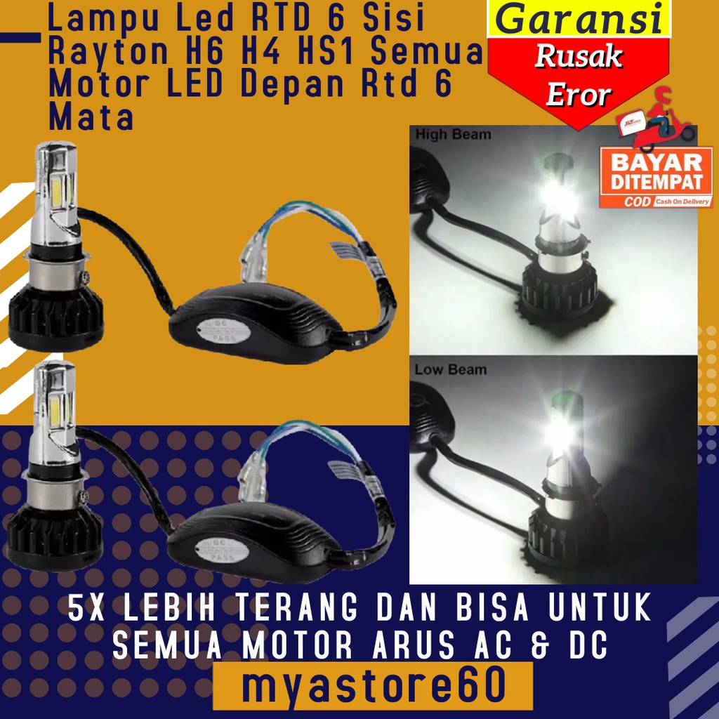 Lampu Utama Headlamp Led RTD 6 Sisi Rayton H6 H4 HS1 Semua Motor Lampu Depan Head Lamp LED Depan Rtd 6 Mata UNIVERSAL