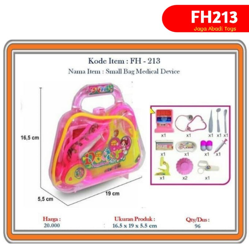 FH 213 - Mainan Koper Dokter Transparan FH213 warna Pin dan Biru Random
