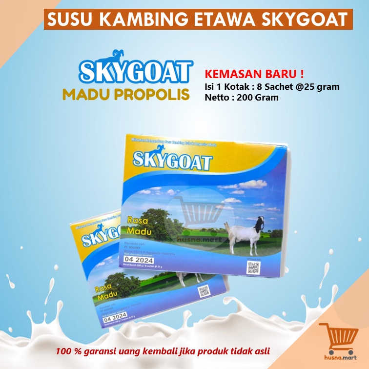 

SKYGOAT MADU PROPOLIS Susu Kambing Etawa Bubuk Full Cream1 Kotak 200 gr isi 8 sachet Grosir Murah