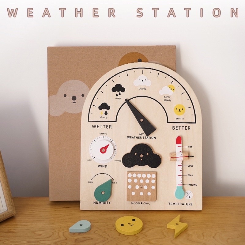 moon picnic wooden weather station board papan pengenalan cuaca