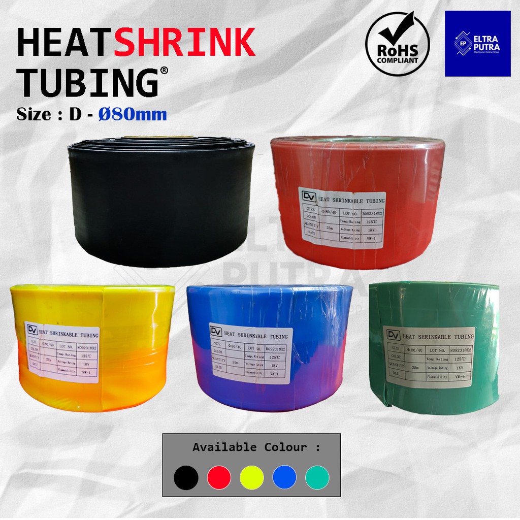 HEATSHRINK 80mm Warna Warni LENGKAP Ecer, Selongsong Selang Bakar (1 Meter)