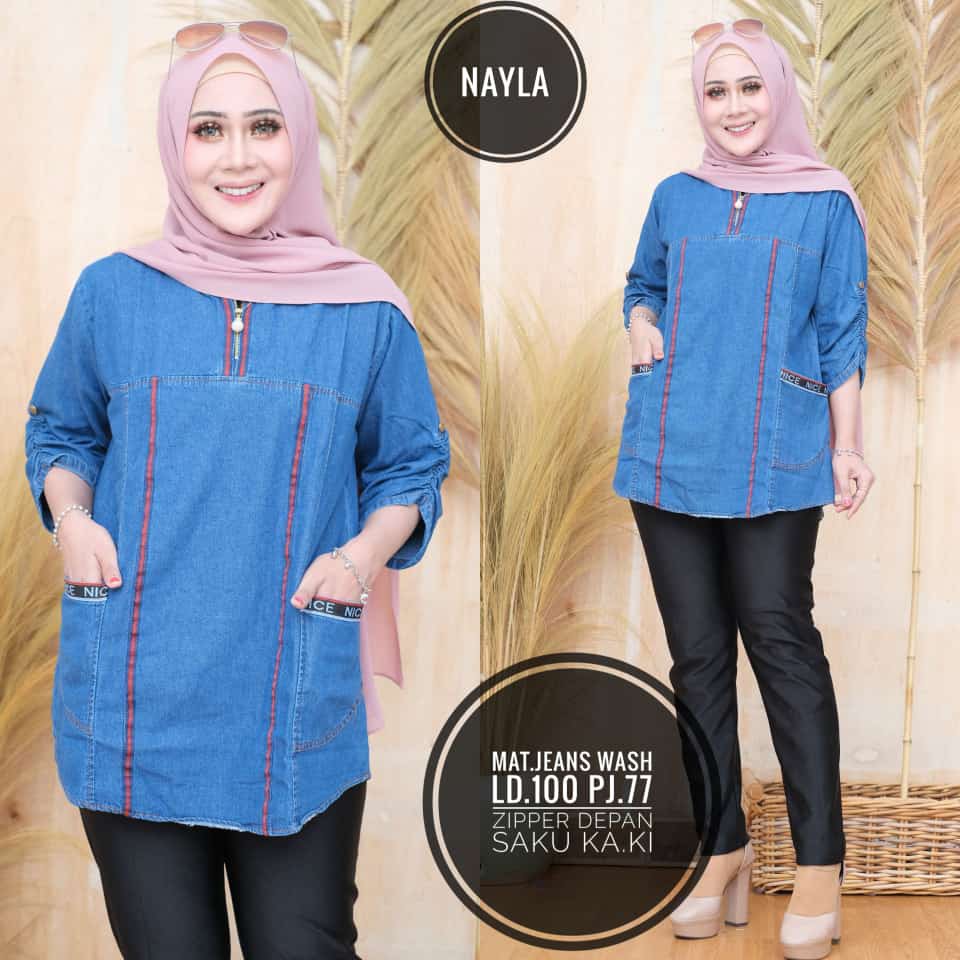 NAYLA BLOUSE - ATASAN JEANS WANITA BLOUSE JEANS WANITA MURAH ATASAN CEWEK BLOUSE BAJU JEANS WANITA