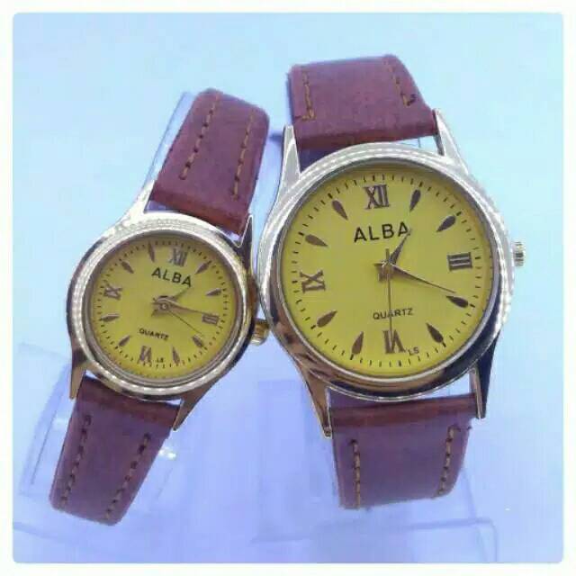 TOP JAM TANGAN COUPLE ALBA STRAP KULIT Ring Gold HARGA 1 PCS