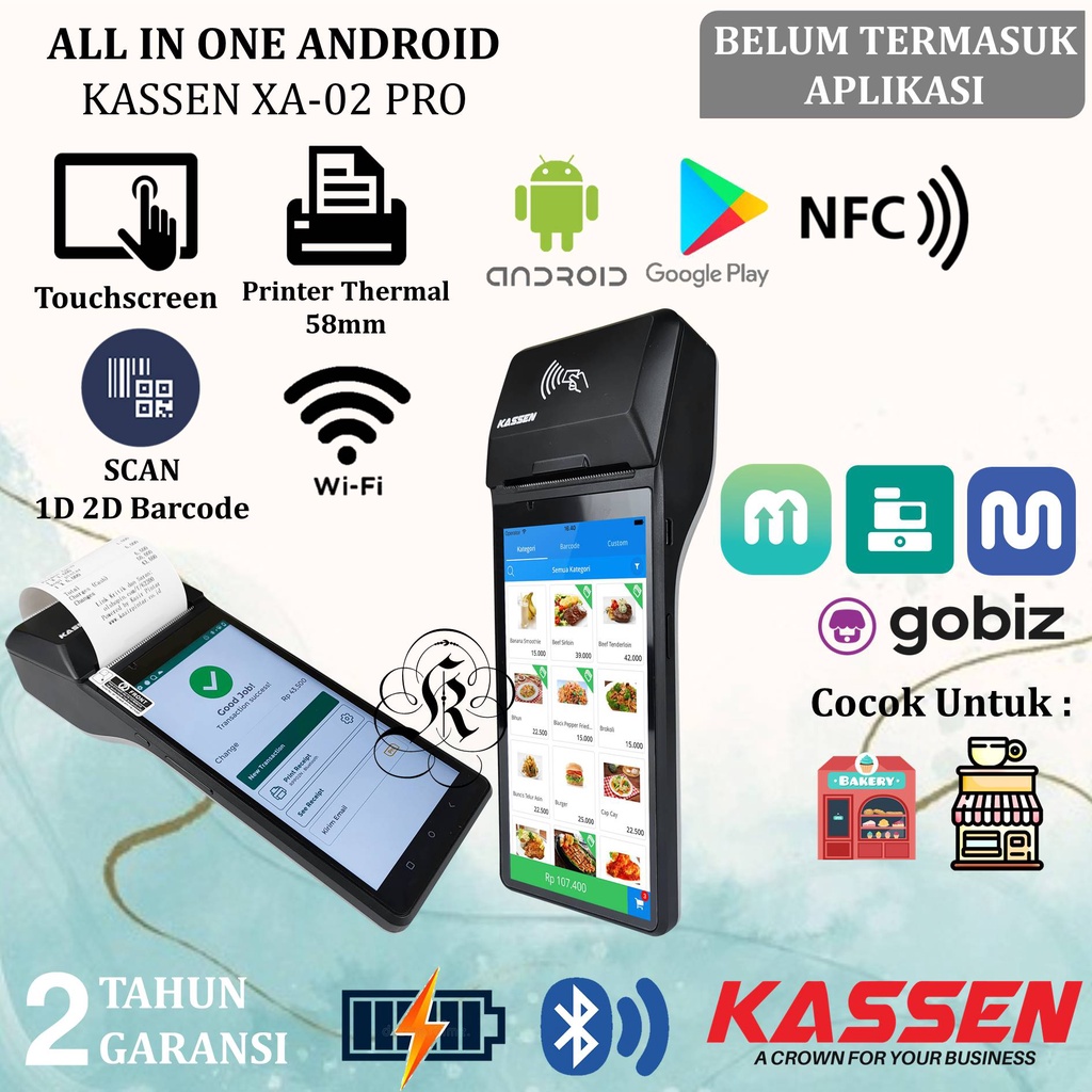 Kassen XA02 Pro Mesin Android POS Kasir POSNDROID Kassen XA-02 Pro WIFI Only XA-03 BLUETOOTH NFC MAJO KASSEN XA02 PRINTER THERMAL BLUETOOTH 58MM