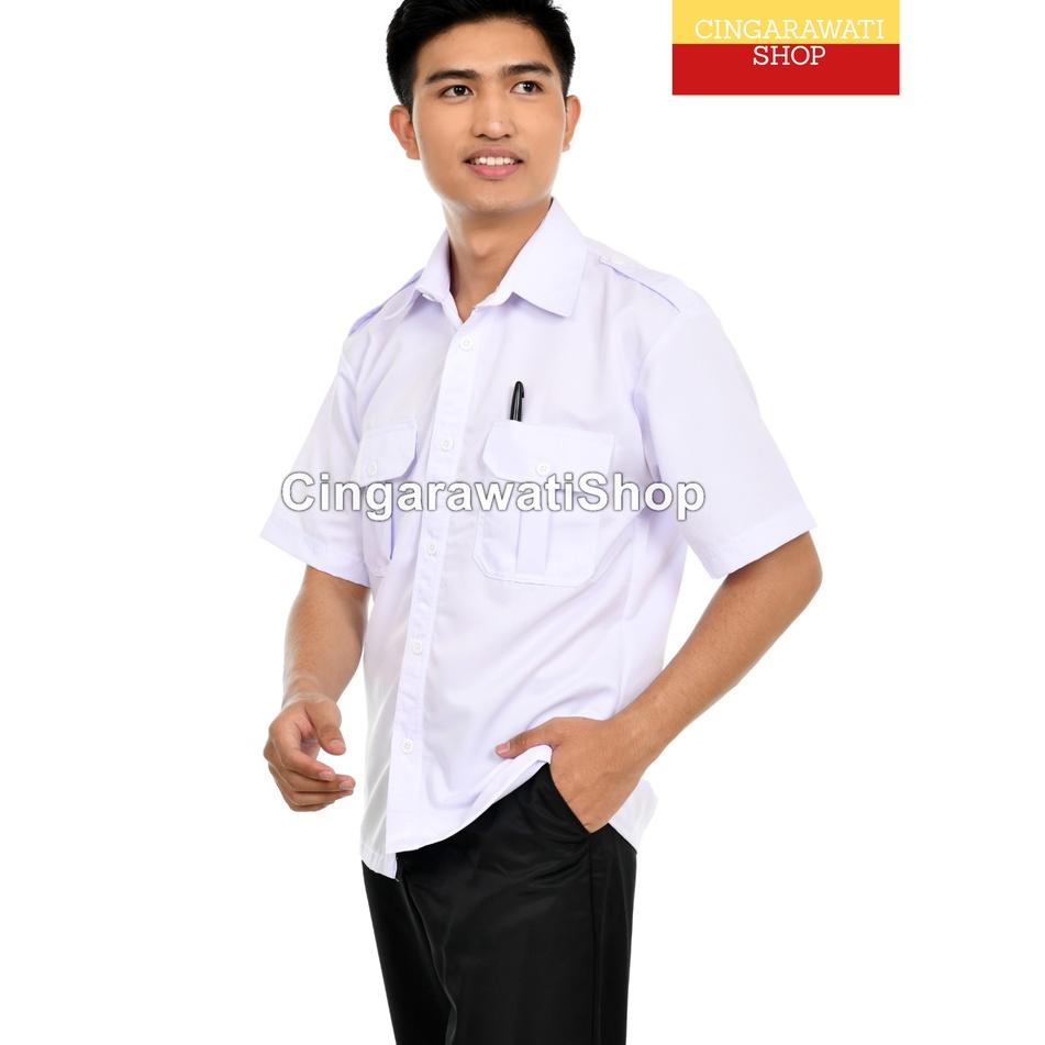 ア Baju PDH Putih Pns Kemeja Putih Dinas Pria Baju Putih Pemda Lengan Pendek Baju Pdl putih Polos Pri