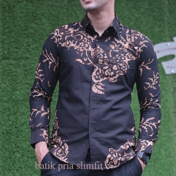 (FREE MASKER) BATIK SLIMFIT PRIA TERBARU WARNA HITAM / BATIK SLIMFIT PRABU ANOM HITAM LENGAN PANJANG / KEMEJA BATIK SLIMFIT KATUN HALUS ORI SOLO