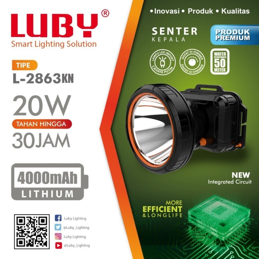 Senter Kepala Luby 20 Watt L-2863KN Cahaya Kuning Original