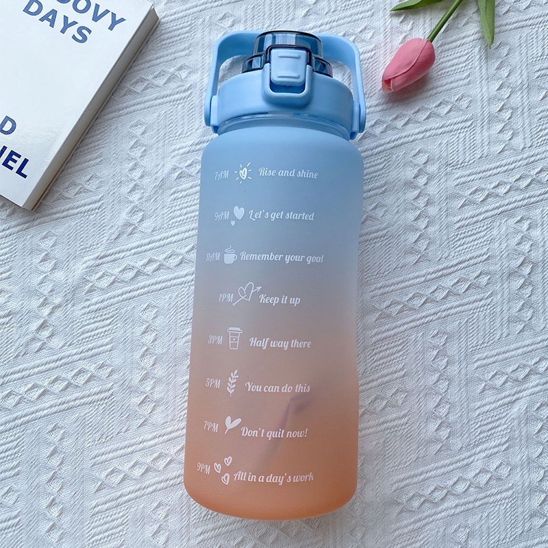 BOTOL MINUM MOTIVASI 2 LITER TUTUP FLIP BPA Free + SEDOTAN