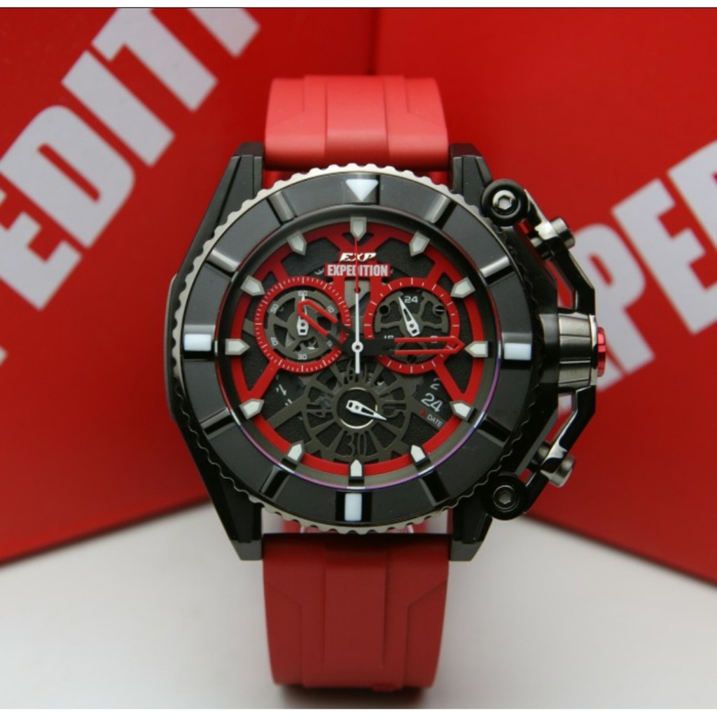 Expedition E3009 Original Jam Tangan Pria Rubber Merah Black