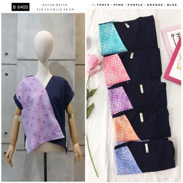 Blouse Two Tone Batik Wanita Hello elice ( B 6400 )