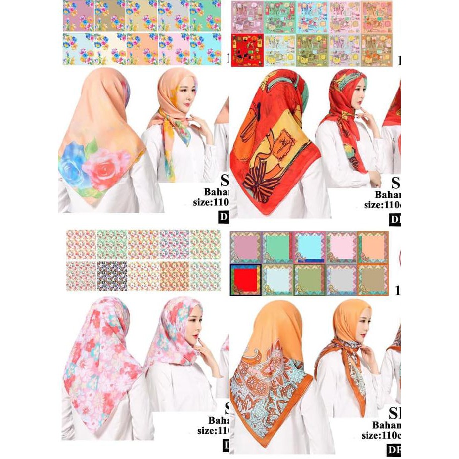 Jilbab Segi Empat Katun Motif Bunga - seri : QUIBEL - 13