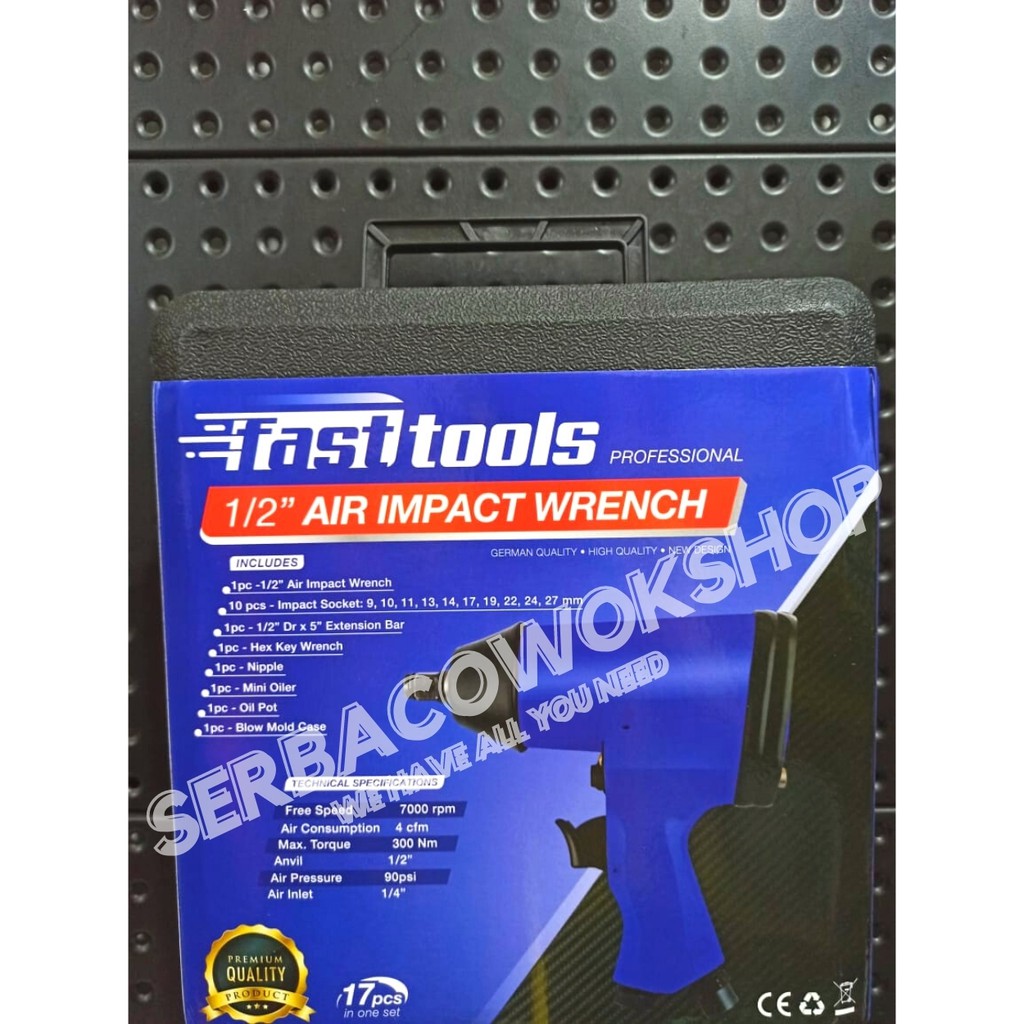 Air Impact Wrench 1/2 Inch Set 17 Pcs Alat Buka Baut Sok Kompresor Angin Termurah Berkualitas