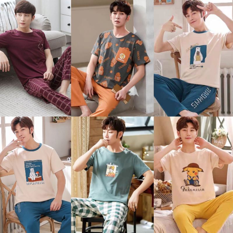 Setelan piyama cp cowok|bajutidur|import|priadewasa/V-Neck/SET PIYAMA COWOK lengan pendek
