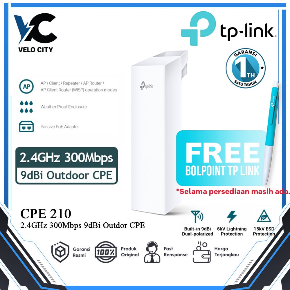 Tp-link CPE210 2,4GHz 300Mbps 9dBi outdoor CPE Original Garansi Resmi 2 Tahun