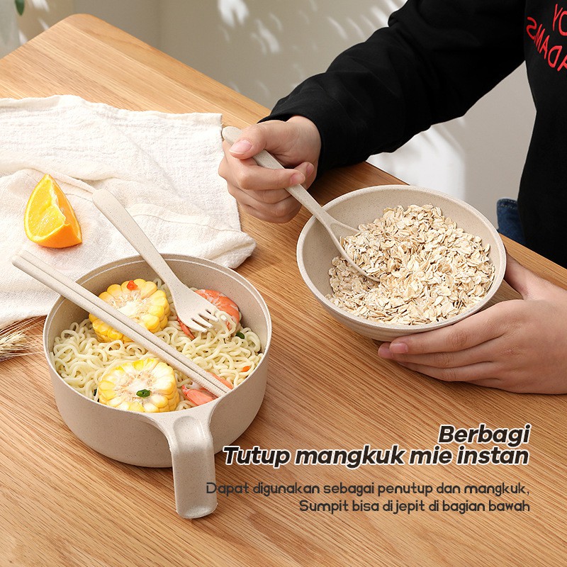 LCX Set Mangkok 6 in 1 Wheatstraw Bowl Mangkuk Plastik Microwave Mie Instan dan Sup Serbaguna