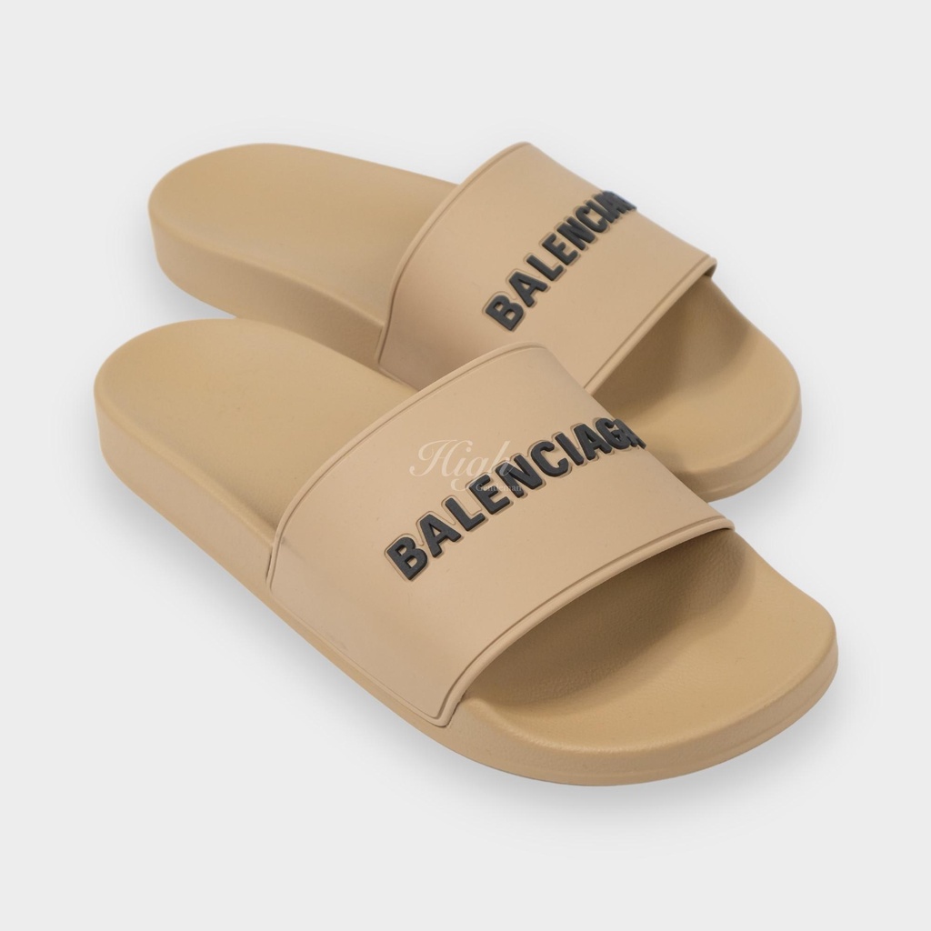 Blenciaga Logo Rubber Slides Beige 100% Authentic