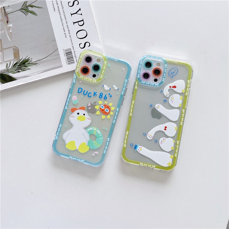 Cute Duck Angel eyes Shockproof Straight Cube Case iPhone 12 Pro Max 11 8plus 7plus 6 6s Plus 7 8 XR X XS MAX SE 11Pro Max iPhone 12 Mini TPU Soft Casing