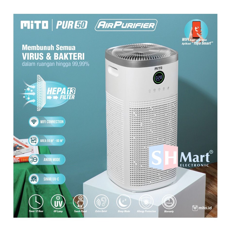 MITO AIR PURIFIER PUR-50 / PUR50 PEMBERSIH UDARA PEMBUNUH VIRUS DAN BAKTERI 50M2 - 60M2 (MEDAN)