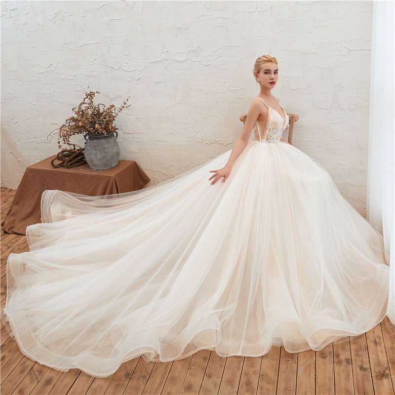 Gaun Pengantin Boho Wanita Wedding dress Boho Renda spaghetti strap