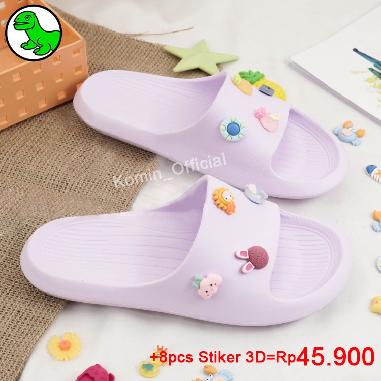 [Ready Stock] Sandal Wanita Slip On Sendal Cewek Korea Empuk  Sandal Perempuan Import Anti Slip Stiker Lucu 3D Size 36-40