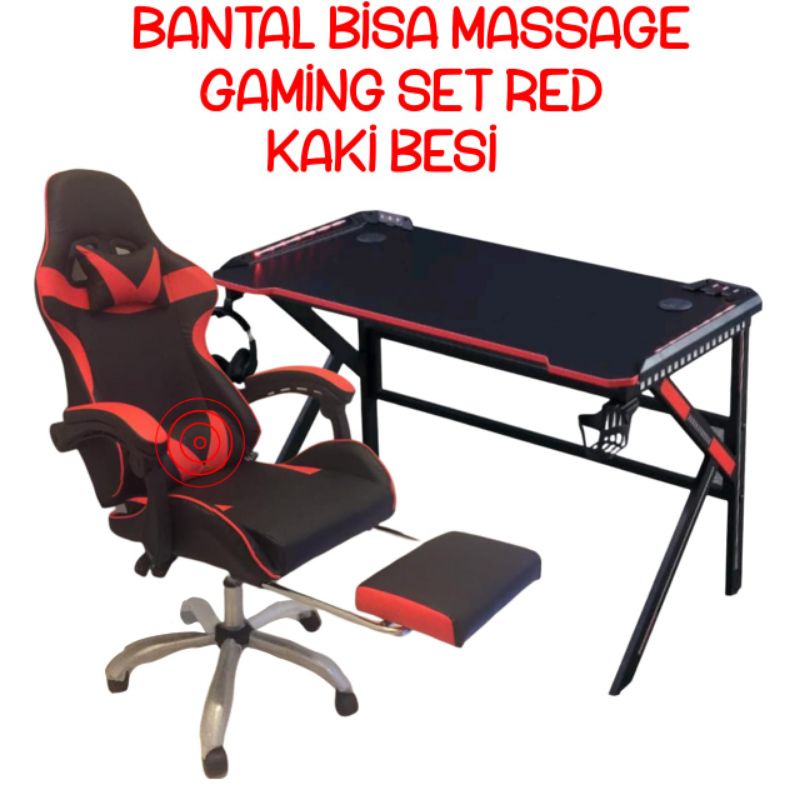 MEJA GAMING  DAN KURSI GAMING CHAIR BANTAL GETAR KAKI BESI SAPPORO FURNISH