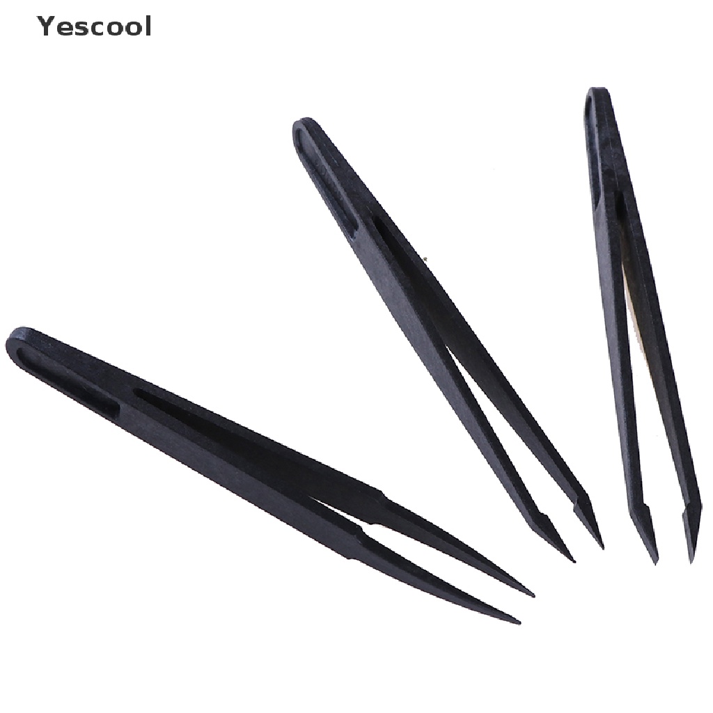 Yescool 6Pcs Pinset Plastik Hitam anti Statis Tahan Panas Untuk craft