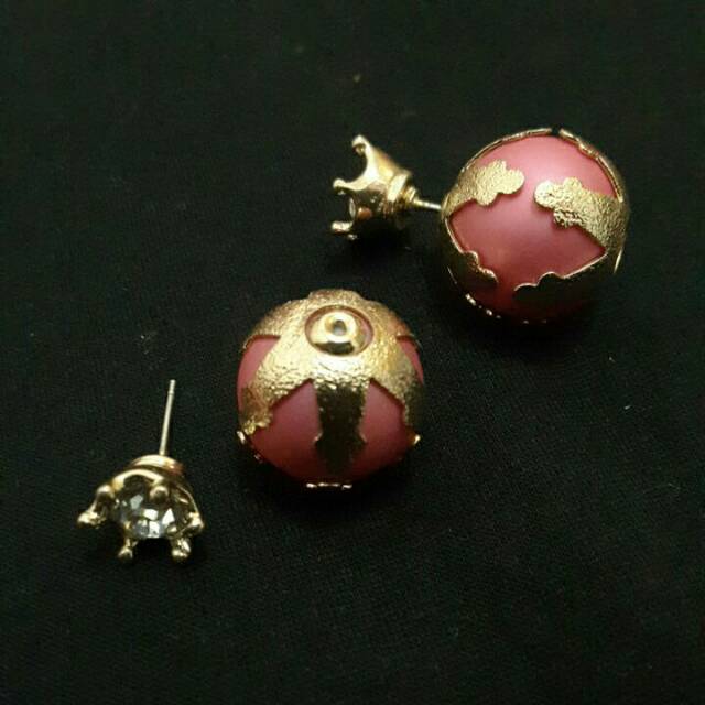 Anting tusuk anting stud anting kekinian import korea model crown mahkota pink