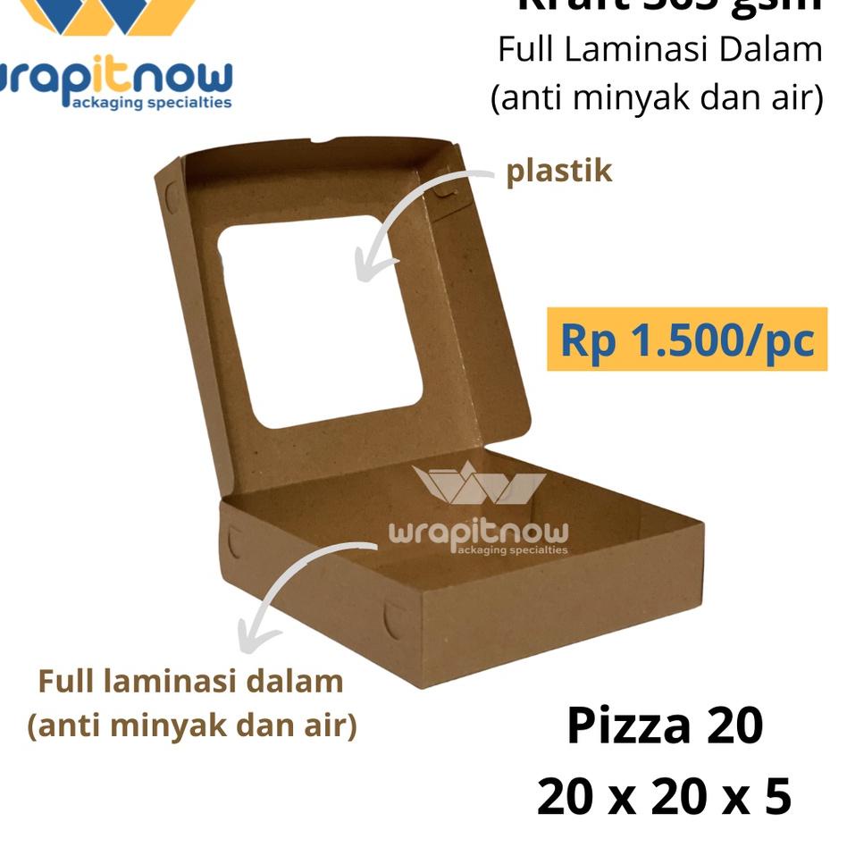 

[KODE DM9Q8] (isi 50 pcs) Dus Kraft 20x20x5 Laminasi// dus pizza/ dus roti sobek/ box kraft/ dus kurma/ pabrik dus