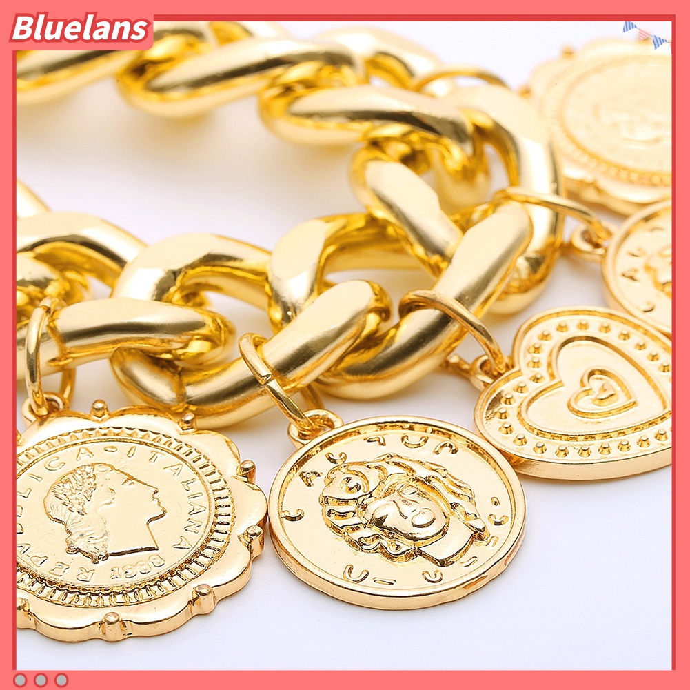 Gelang Rantai Liontin Koin Hati Menjuntai Gaya Hip-Hop Untuk Wanita
