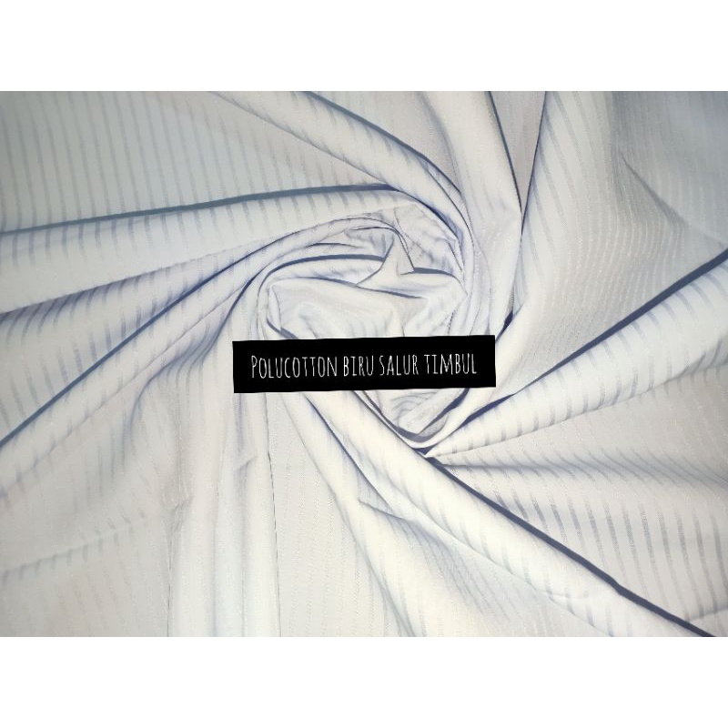 KAIN POLYCOTTON BIRU SALUR TIMBUL (POTONGAN)