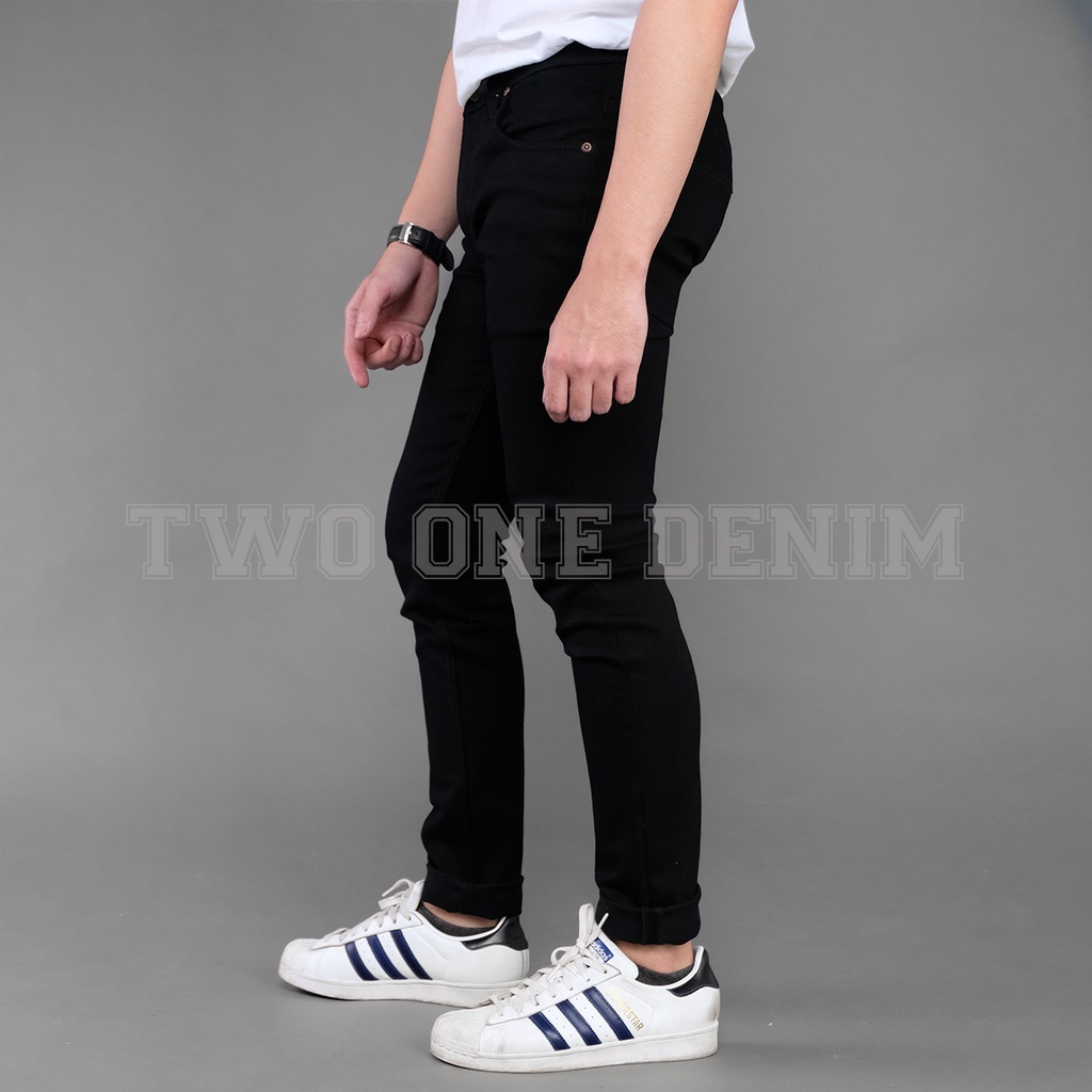 TWO ONE DENIM - Celana Jeans Panjang Pria - Jeans Jumbo Slim Fit Stretch Denim Hitam Naomi