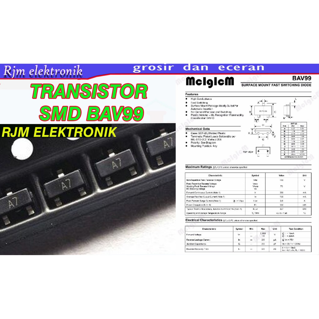 10 pcs transistor smd bav99 A7